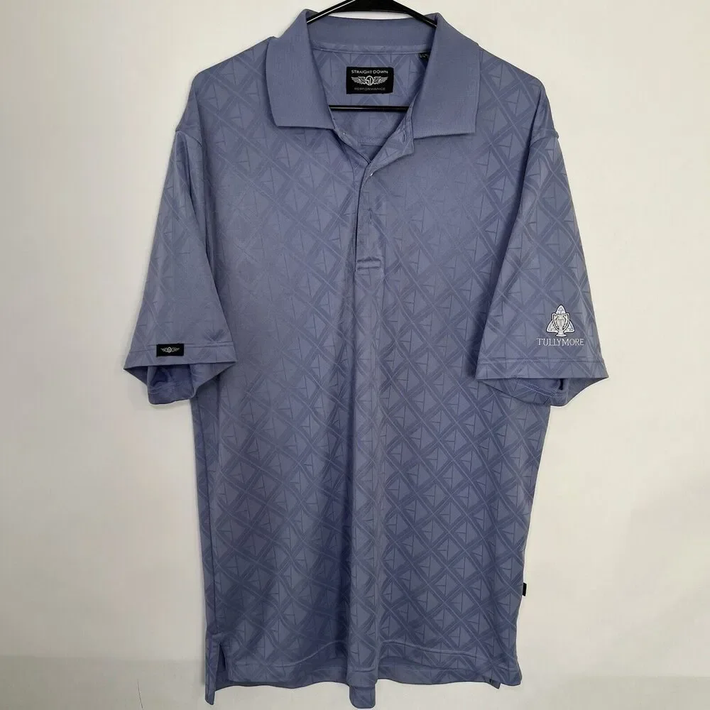 Straight Down Tullymore Golf Polo Mens Size XL Blue Geometric Diamonds Embroider - Picture 1 of 12